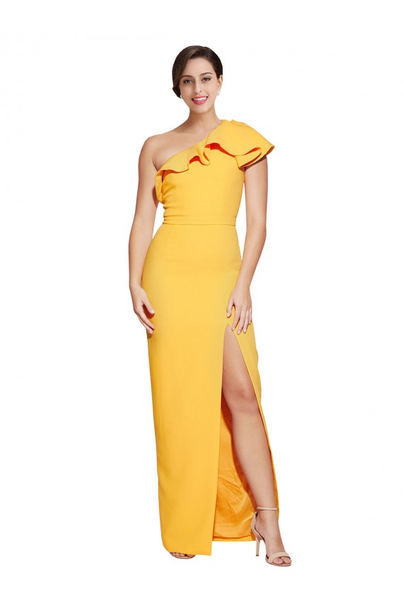 Affordable Sheath One Shoulder Stretch Crepe Long Saffron Formal Evening Dress Canada