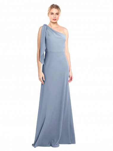 Affordable Sheath One Shoulder Stretch Crepe Long Smoke Blue Formal Dress Canada