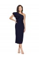 Affordable Sheath One Shoulder Stretch Crepe Midi Length Dark Navy Formal Evening Dress Canada