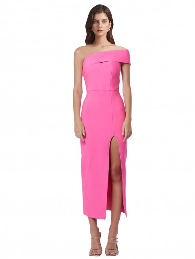 Affordable Sheath One Shoulder Stretch Crepe Midi Length Fuchsia Formal Evening Dress Canada