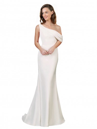 Affordable Sheath One Shoulder Stretch Crepe Sweep Train Ivory Formal Evening Dress Canada