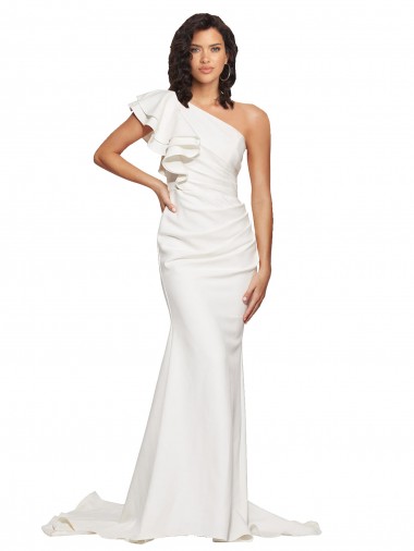 Affordable Sheath One Shoulder Stretch Crepe Sweep Train Ivory Semi Formal Evening Dress Canada