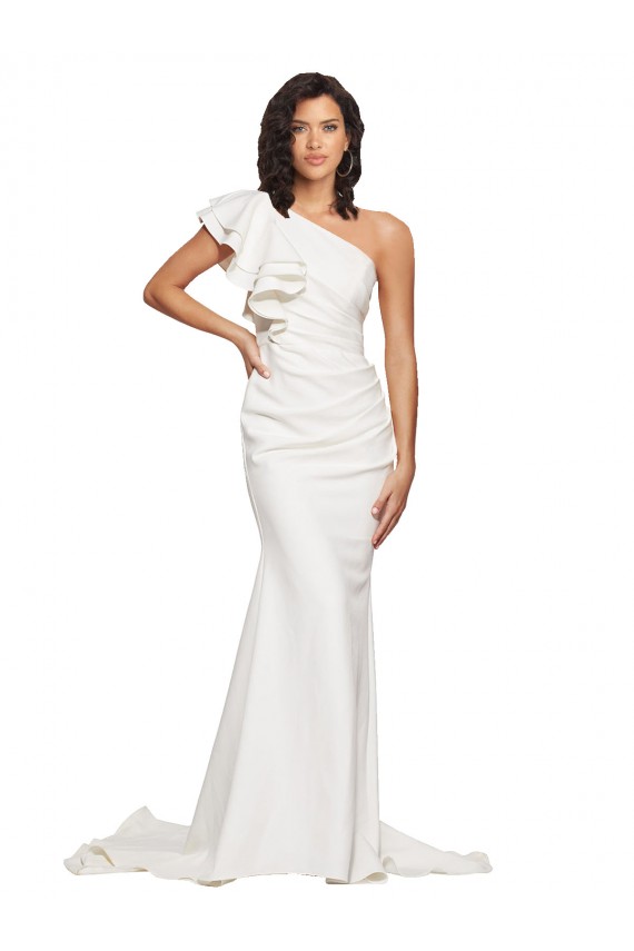 Affordable Sheath One Shoulder Stretch Crepe Sweep Train Ivory Semi Formal Evening Dress Canada