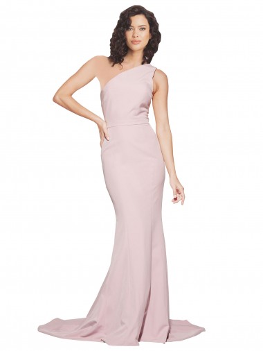 Affordable Sheath One Shoulder Stretch Crepe Sweep Train Mauve Semi Formal Evening Dress Canada