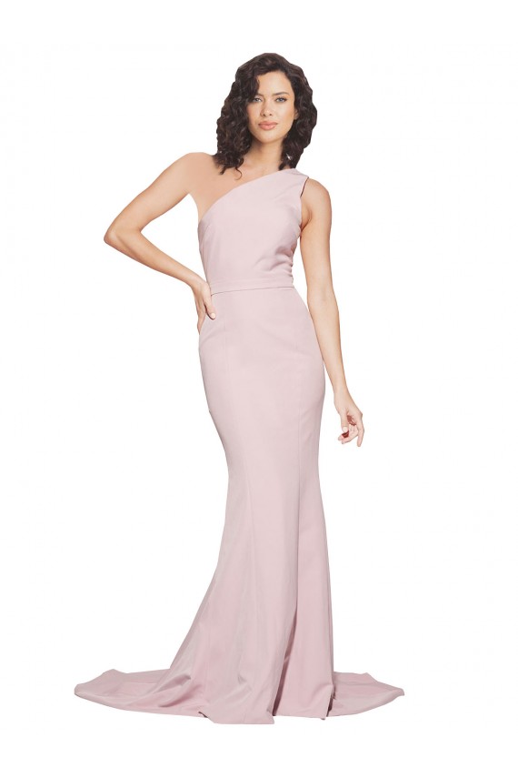 Affordable Sheath One Shoulder Stretch Crepe Sweep Train Mauve Semi Formal Evening Dress Canada