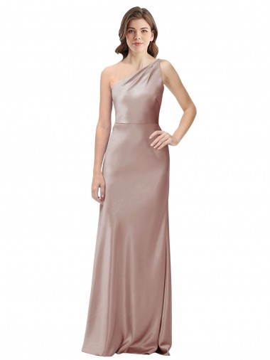 Affordable Sheath One Shoulder Stretch Satin Long Dusty Pink Formal Evening Dress Canada