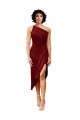 Affordable Sheath One Shoulder Stretch Satin Midi Length Burgundy Black Tie Evening Dress Canada