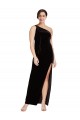 Affordable Sheath One Shoulder Stretch Velvet Long Black Formal Evening Dress Canada