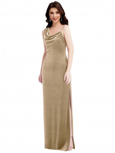 Affordable Sheath One Shoulder Stretch Velvet Long Champagne Black Tie Evening Dress Canada
