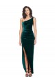 Affordable Sheath One Shoulder Stretch Velvet Long Dark Green High Low Evening Dress Canada