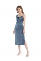 Affordable Sheath One Shoulder Stretch Velvet Long Dusty Blue Semi Formal Evening Dress Canada