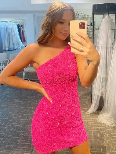 Affordable Sheath One Shoulder Velvet Sequins Short Velvet Sequin Homecoming Dress Canada
