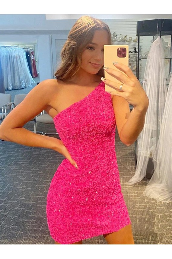 Affordable Sheath One Shoulder Velvet Sequins Short Velvet Sequin Homecoming Dress Canada