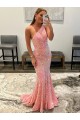 Affordable Sheath One Shoulder Velvet Sequins Sweep Train Pink Velvet Sequin Evening Dress Canada