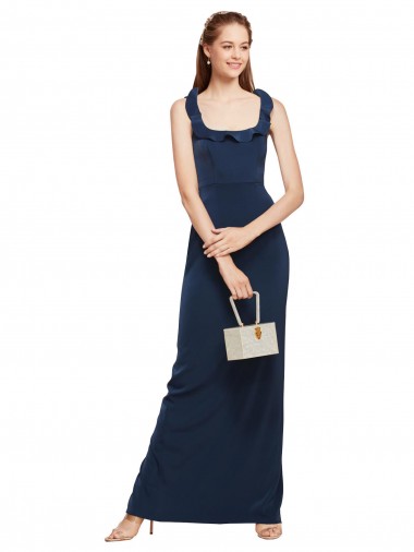 Affordable Sheath Scoop Neck Stretch Crepe Long Dark Navy Formal Evening Dress Canada
