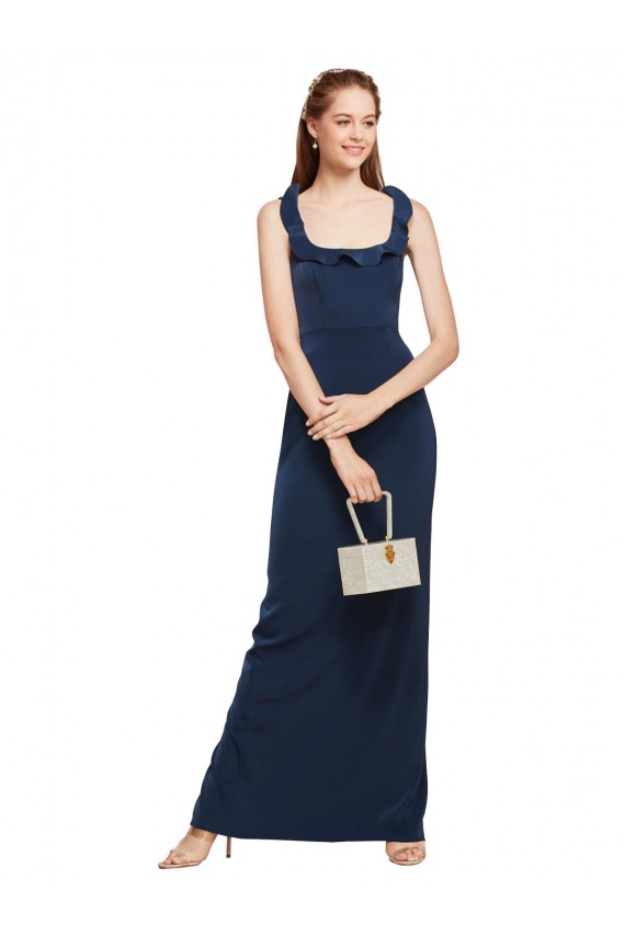 Affordable Sheath Scoop Neck Stretch Crepe Long Dark Navy Formal Evening Dress Canada