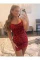 Affordable Sheath Spaghetti Straps Velvet Sequins Short Burgundy Velvet Sequin Evening Dress Canada