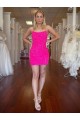 Affordable Sheath Spaghetti Straps Velvet Sequins Short Fuchsia Velvet Sequin Evening Dress Canada