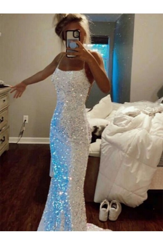 Affordable Sheath Spaghetti Straps Velvet Sequins Sweep Train Velvet Sequin Evening Gown Canada