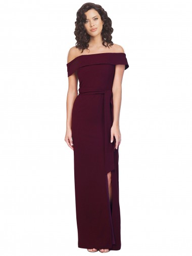 Affordable Sheath Square Neck Stretch Crepe Long Burgundy Gold Formal Evening Dress Canada