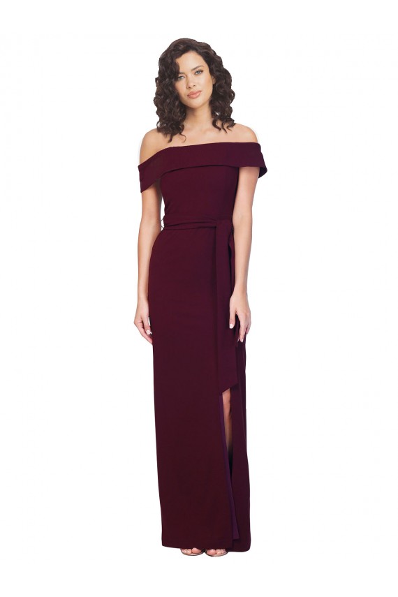 Affordable Sheath Square Neck Stretch Crepe Long Burgundy Gold Formal Evening Dress Canada