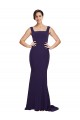 Affordable Sheath Square Neck Stretch Crepe Sweep Train Dark Navy Semi Formal Evening Dress Canada