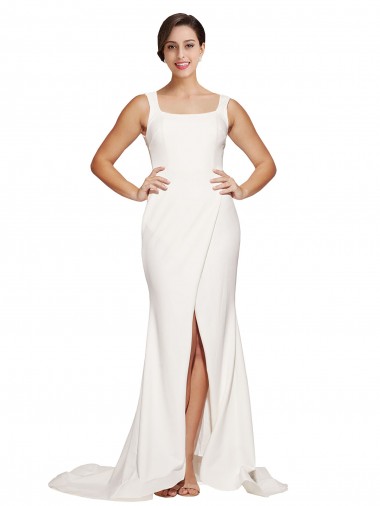 Affordable Sheath Square Neck Stretch Crepe Sweep Train Ivory Semi Formal Evening Dress Canada