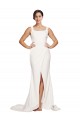 Affordable Sheath Square Neck Stretch Crepe Sweep Train Ivory Semi Formal Evening Dress Canada