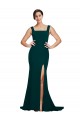 Affordable Sheath Square Neck Stretch Crepe Sweep Train Midnight Green Semi Formal Evening Dress Canada