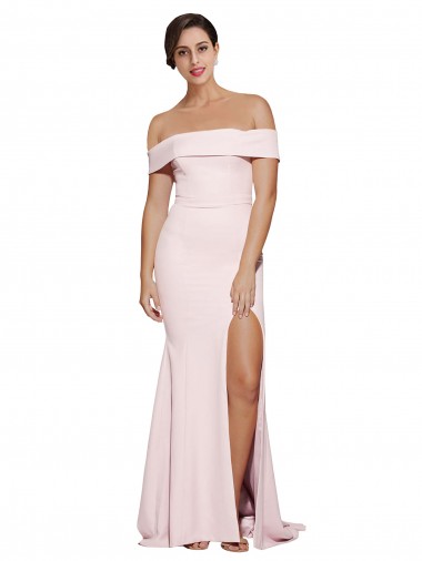 Affordable Sheath Square Neck Stretch Crepe Sweep Train Pink Formal Evening Dress Canada