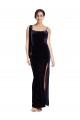 Affordable Sheath Square Neck Stretch Velvet Long Dark Navy Formal Evening Dress Canada