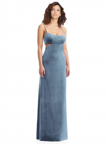 Affordable Sheath Square Neck Stretch Velvet Long Dusty Blue Formal Evening Dress Canada