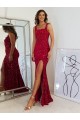 Affordable Sheath Square Neck Velvet Sequins Long Burgundy Velvet Sequin Evening Dress Canada