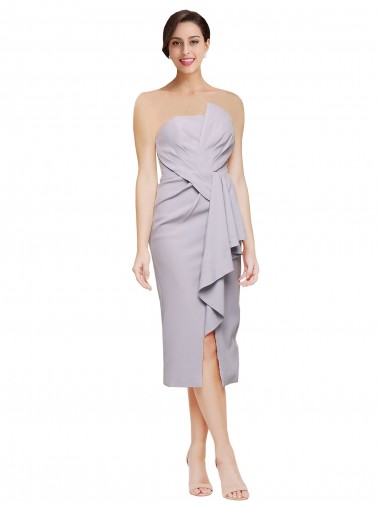 Affordable Sheath Strapless Stretch Crepe Cocktail Length Arctic Lilac High Low Evening Dress Canada