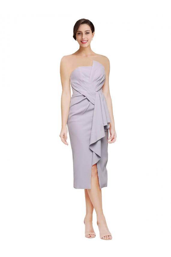Affordable Sheath Strapless Stretch Crepe Cocktail Length Arctic Lilac High Low Evening Dress Canada