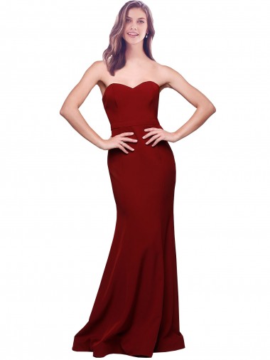 Affordable Sheath Strapless Stretch Crepe Long Burgundy Formal Evening Dress Canada