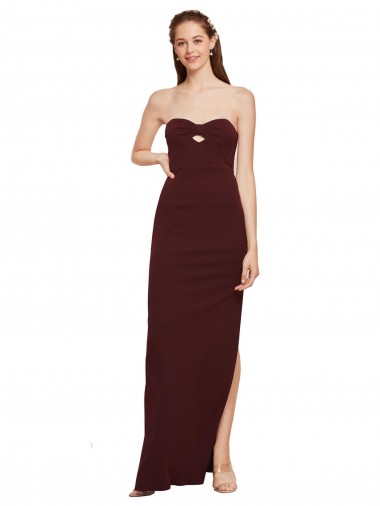 Affordable Sheath Strapless Stretch Crepe Long Burgundy Gold Formal Evening Dress Canada