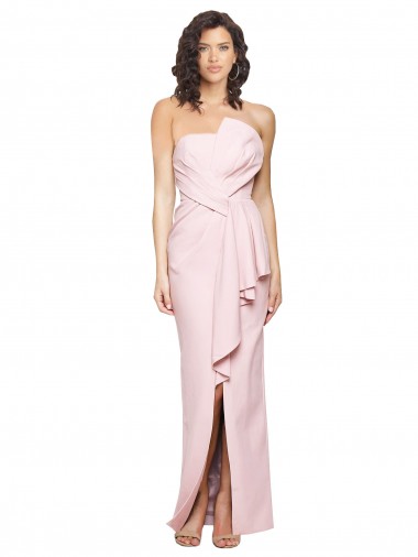 Affordable Sheath Strapless Stretch Crepe Long Pink Formal Evening Dress Canada