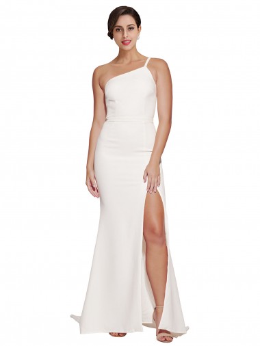Affordable Sheath Strapless Stretch Crepe Sweep Train Ivory Semi Formal Evening Dress Canada