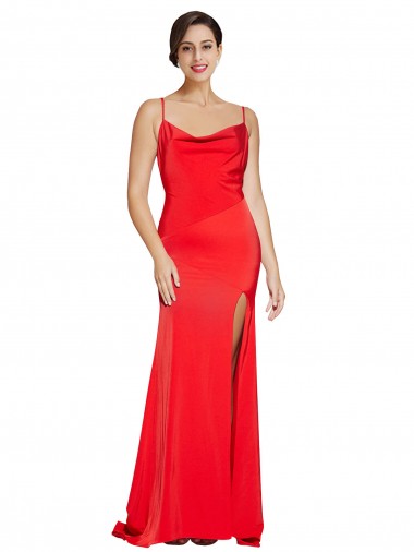 Affordable Sheath Strapless Stretch Satin Long Red Formal Evening Dress Canada