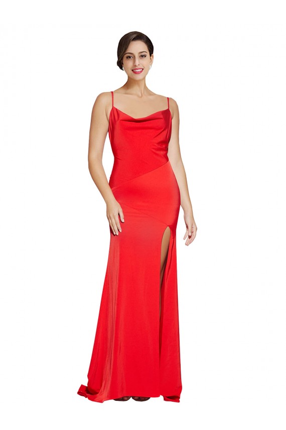 Affordable Sheath Strapless Stretch Satin Long Red Formal Evening Dress Canada