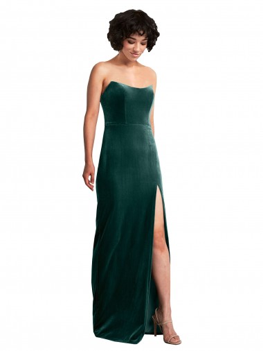Affordable Sheath Strapless Stretch Velvet Long Dark Green Black Tie Evening Dress Canada