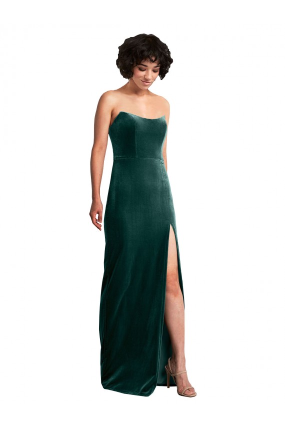 Affordable Sheath Strapless Stretch Velvet Long Dark Green Black Tie Evening Dress Canada