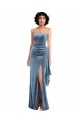 Affordable Sheath Strapless Stretch Velvet Long Dusty Blue Formal Evening Dress Canada