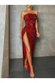 Affordable Sheath Strapless Velvet Sequins Long Burgundy Velvet Sequin Evening Dress Canada