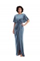 Affordable Sheath Stretch Velvet Long Dusty Blue Semi Formal Evening Dress Canada