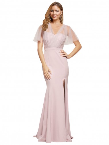 Affordable Sheath Sweetheart Stretch Crepe & Tulle Long Mauve Formal Evening Dress Canada