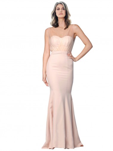 Affordable Sheath Sweetheart Stretch Crepe & Tulle Long Nude Formal Evening Dress Canada