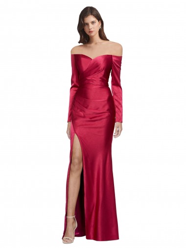 Affordable Sheath Sweetheart Stretch Satin Long Dark Red Formal Evening Dress Canada