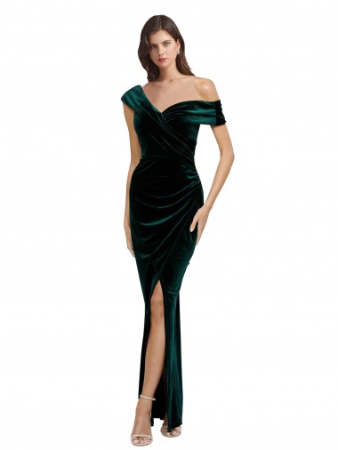 Affordable Sheath Sweetheart Stretch Velvet Long Dark Green High Low Evening Dress Canada